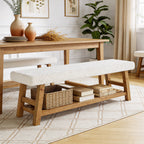 55-Inch Upholstered Dining Bench with Cushion and Storage Shelf