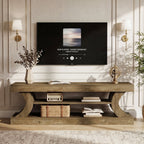 63-Inch Farmhouse TV Stand with 3-Tier Storage, Curved Media Console for Living Room