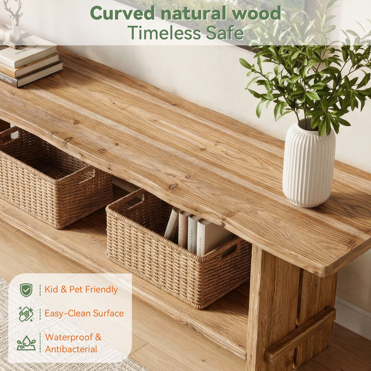 71 Inch Solid Wood TV Stand with 2-Tier Storage, Media Console for 55 to 85 Inch TVs