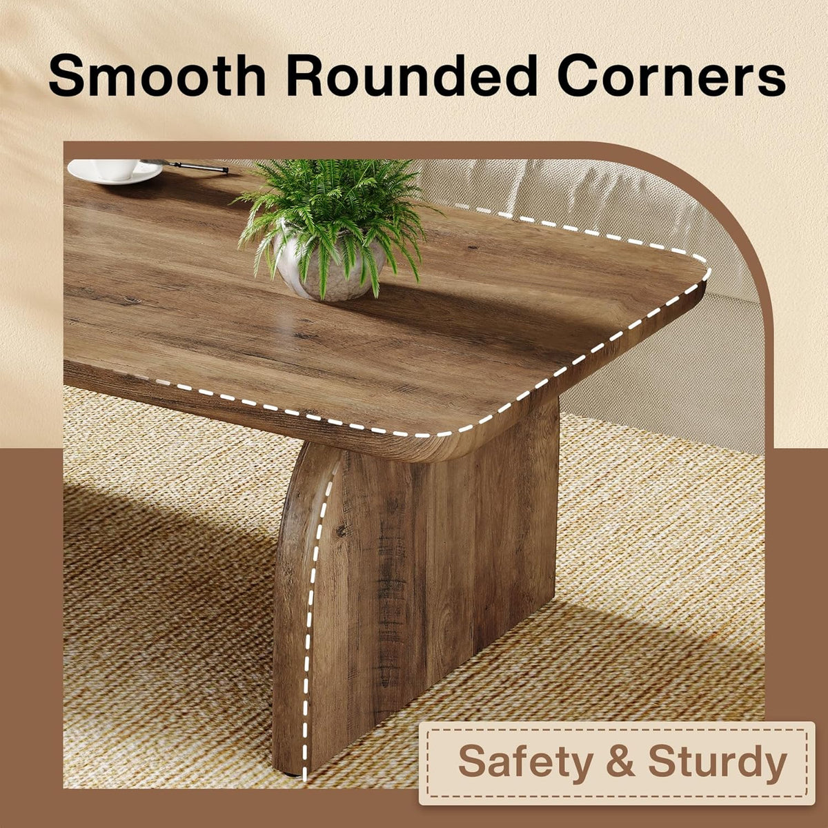 47 Inch Wood Rectangular Coffee Table, Living Room Table
