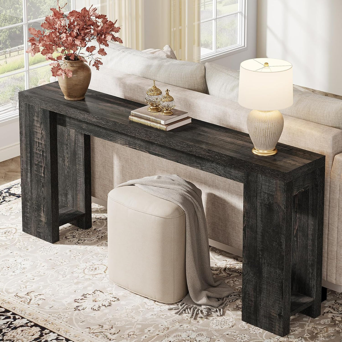 63-Inch Extra Long Console Table, Narrow Sofa Table Behind Couch with Farmhouse Style for Living Room and Hallway