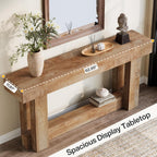 Farmhouse console table for living room with two-tier storage and rustic wood grain finish#Colour_Light Oak Brown