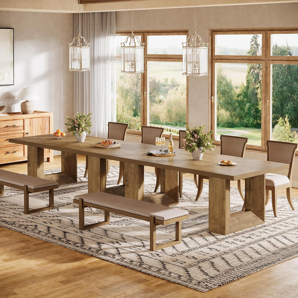 63-Inch Farmhouse Dining Table for 4-6 People, Rectangular Kitchen Table with Heavy Duty Legs for Dining Room