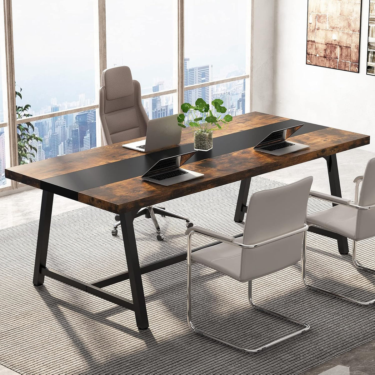 70.9-Inch Conference Table for 6 with Thick Top, Industrial Meeting Table for Office