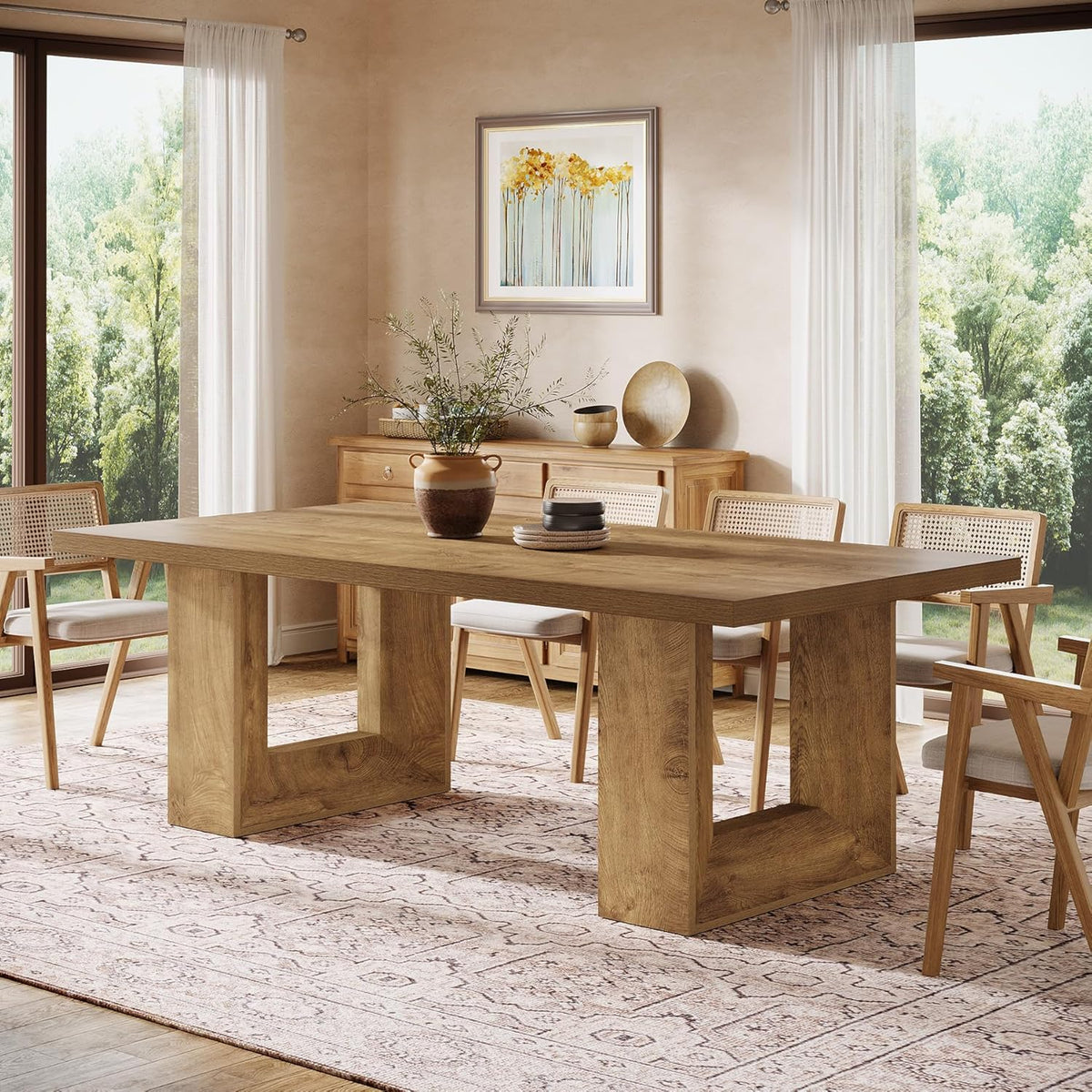 63-Inch Farmhouse Dining Table for 4-6 People, Rectangular Kitchen Table with Heavy Duty Legs for Dining Room
