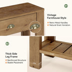 55.12 Inch Solid Fir Wood Console Table with 2 Drawers, Narrow Hallway Table with Shelf