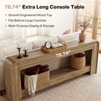 78.74 Inch Farmhouse Console Table with Open Storage Shelf and Curved Edges, Slim Entryway Sofa Table for Hallway