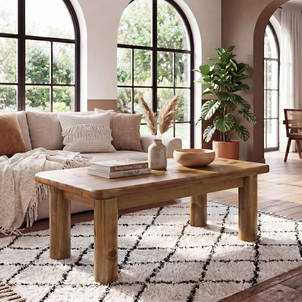 47.2-Inch Solid Wood Coffee Table with Rectangular Tabletop