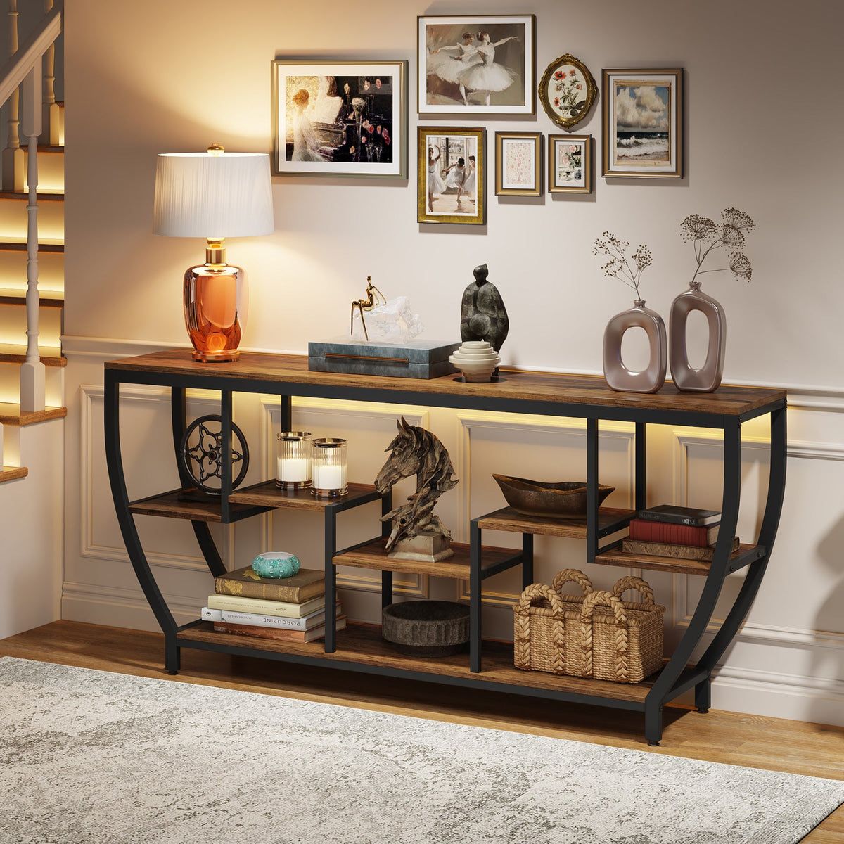 70.9" Sofa Table with Shelves, Console Table for Living Room