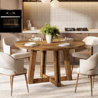 47.3-Inch Solid Wood Round Dining Table for 4-6 People, Farmhouse Kitchen Table with Cross-Shaped Base for Dining Room