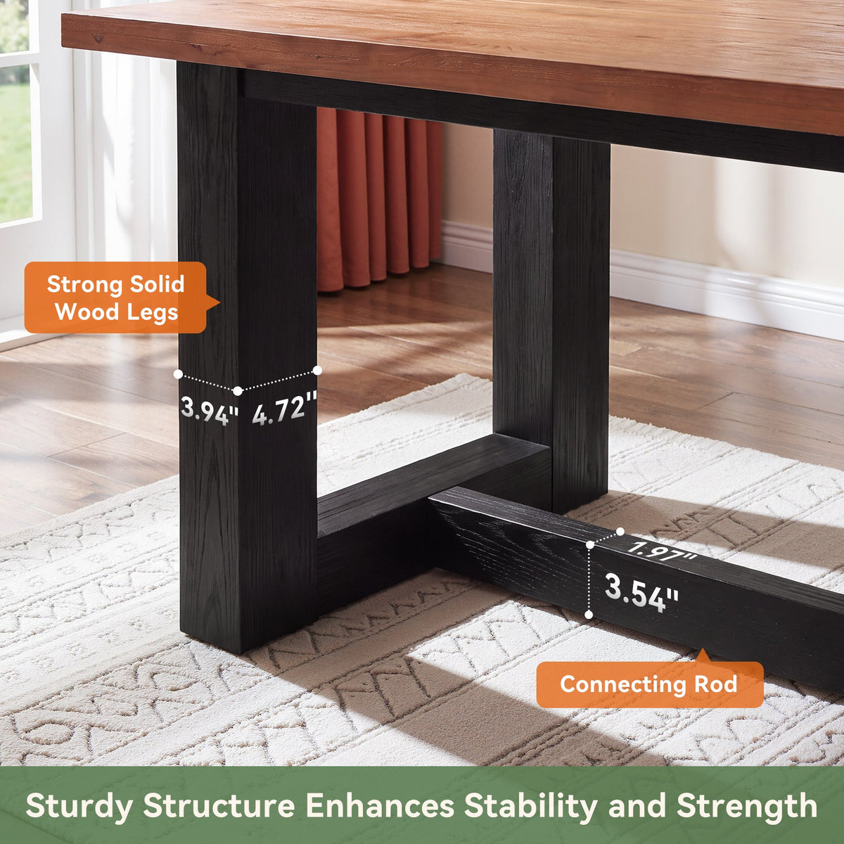 63 Inch Solid Wood Dining Table for 6, Farmhouse Kitchen Table with U-Shaped Legs