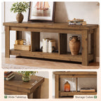63-Inch Solid Wood TV Stand with 3 Open Storage Shelves, Farmhouse Entertainment Center for TVs up to 75 Inches