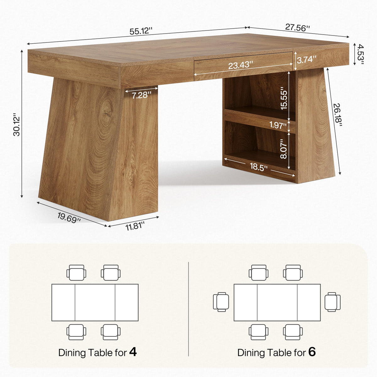 55 Inch Executive Desk with Drawer, Large Office Computer Desk with Storage Shelves for Home Office