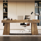 55-Inch Executive Desk, Large Wood Office Computer Desk with Double Pedestal#Colour_Light Brown