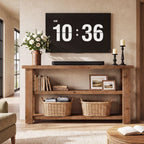63 Inch Solid Wood Console Table with X-Frame, 3-Tier Hallway Table for Living Room