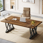 70.86-Inch Executive Desk, Large Home Office Computer Desk with Trestle Metal Frame for Study and Writing