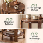 19.69-Inch Round Side Table with 2-Tier Storage, Solid Wood End Table for Living Room