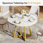 31.5-Inch Round Dining Table for 2, Compact Kitchen Table with Geometric Metal Base#Colour_White