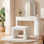 23.62-Inch Modern Vanity Stool with Faux Cashmere Upholstery, Arched Ottoman Footstool