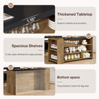 55.12-Inch Kitchen Island with 5-Tier Storage Shelves and Large Countertop, Farmhouse Coffee Bar Table for Kitchen