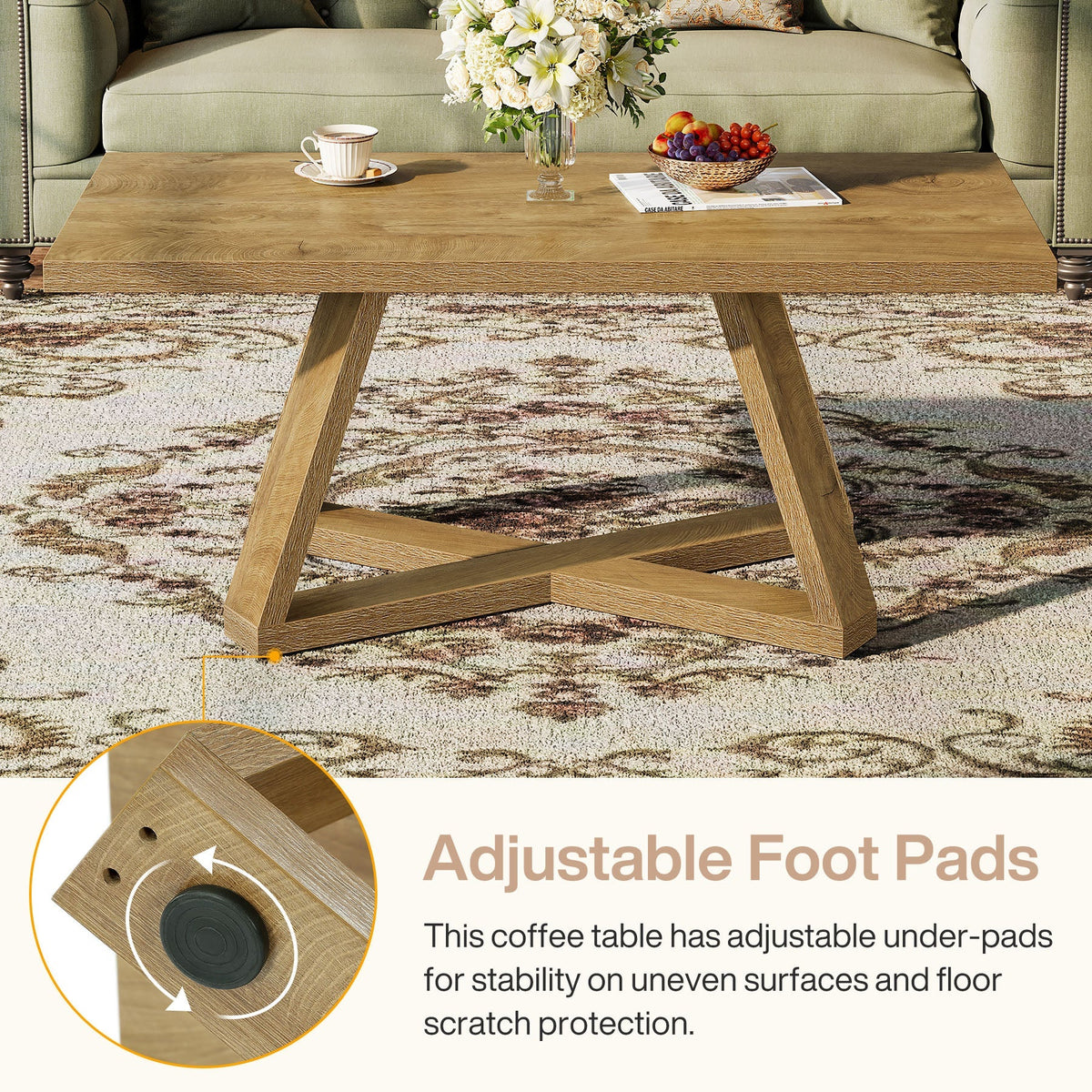 47" Rectangle Coffee Table, Farmhouse Wooden Accent Table for Small Spaces
