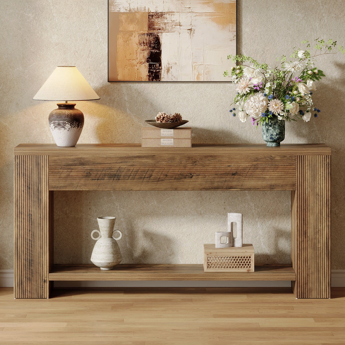 70.9-Inch Console Table, Farmhouse Fluted Sofa Table for Entryway and Living Room