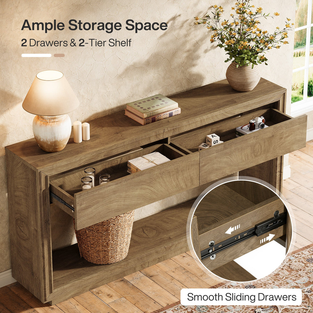 63-Inch Console Table with 2 Drawers, Farmhouse Entryway Table with Storage for Hallway