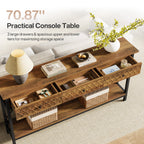 70.86-Inch Extra Long Console Table with 3 Drawers and Storage Shelf, Industrial Narrow Sofa Table for Living Room Entryway and Hallway