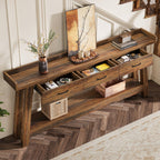 70.9 Inch Extra Long Console Table with 3 Drawers, 2-Tier Sofa Table for Living Room