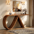 57-Inch Curved Console Table, Solid Wood Sofa Table for Hallway