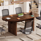 63-Inch Solid Wood Conference Table for 4 to 6 People with Oval Tabletop, Farmhouse Meeting Seminar Table