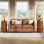 11.02-Inch Wide Fully Assembled End Table with 3 Drawers, Narrow Walnut Brown Side Table for Bedside Living Room