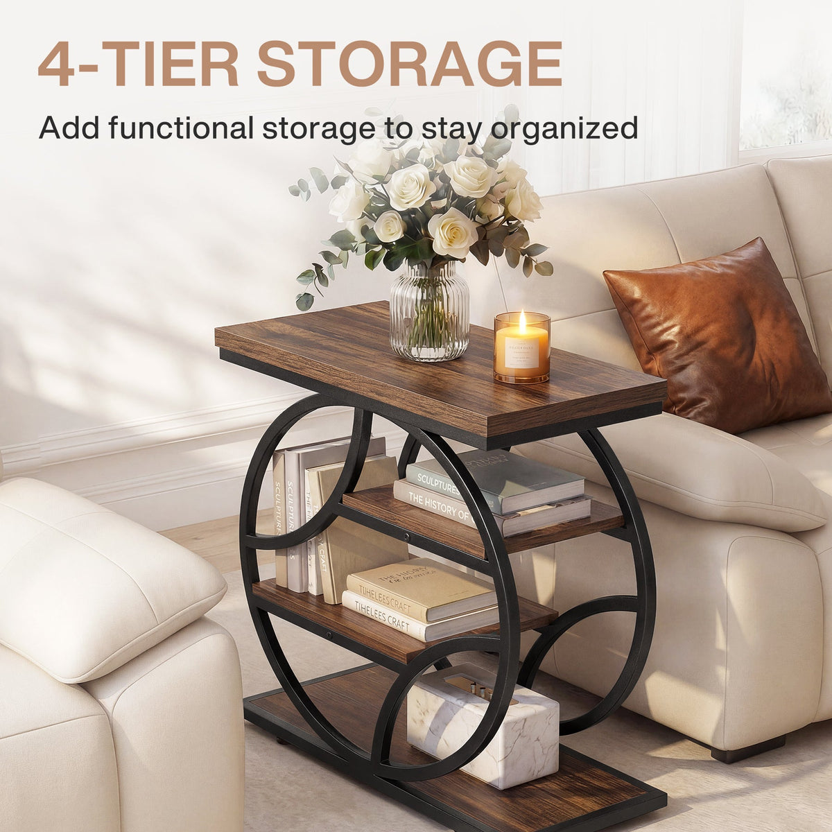 25.59" Side Table, 4-Tier Narrow End Table for Living Room Bedroom