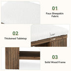 63 Inch Solid Wood Bench with Removable Faux Lambswool Cushion, Farmhouse End of Bed Seat