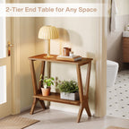 23.62-Inch Narrow End Table, 2-Tier Solid Wood Side Table with Storage Shelves for Living Room