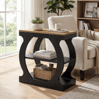23.6 Inch Narrow End Table with 3-Tier Storage, Wooden Side Table with Curved Frame