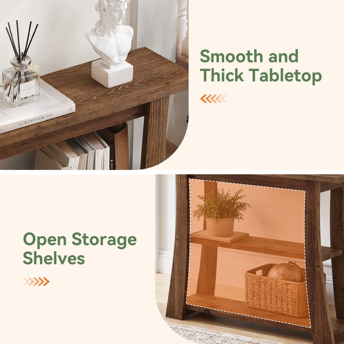 41.3 Inch Solid Wood Console Table with 3-Tier Storage, Farmhouse Hallway Table