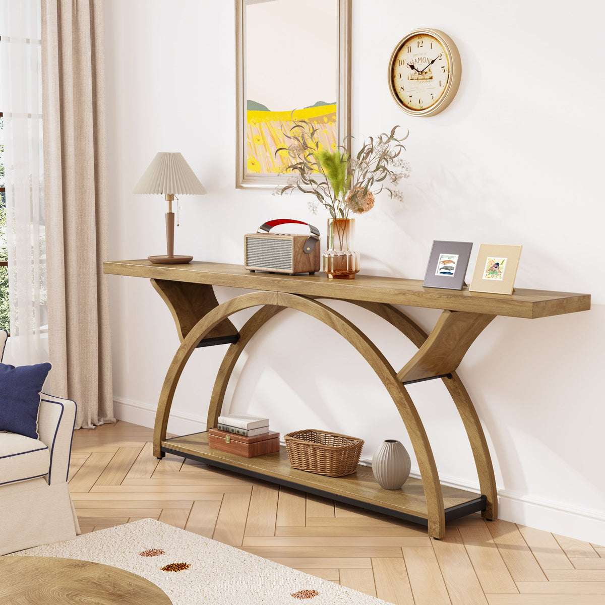 70.87-Inch Rustic Console Table with Storage Shelf, Narrow Sofa Table for Entryway and Hallway