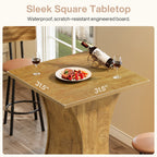 39.4 Inch Square Bar Table with Hourglass Base, Farmhouse Pub Table for Small Spaces