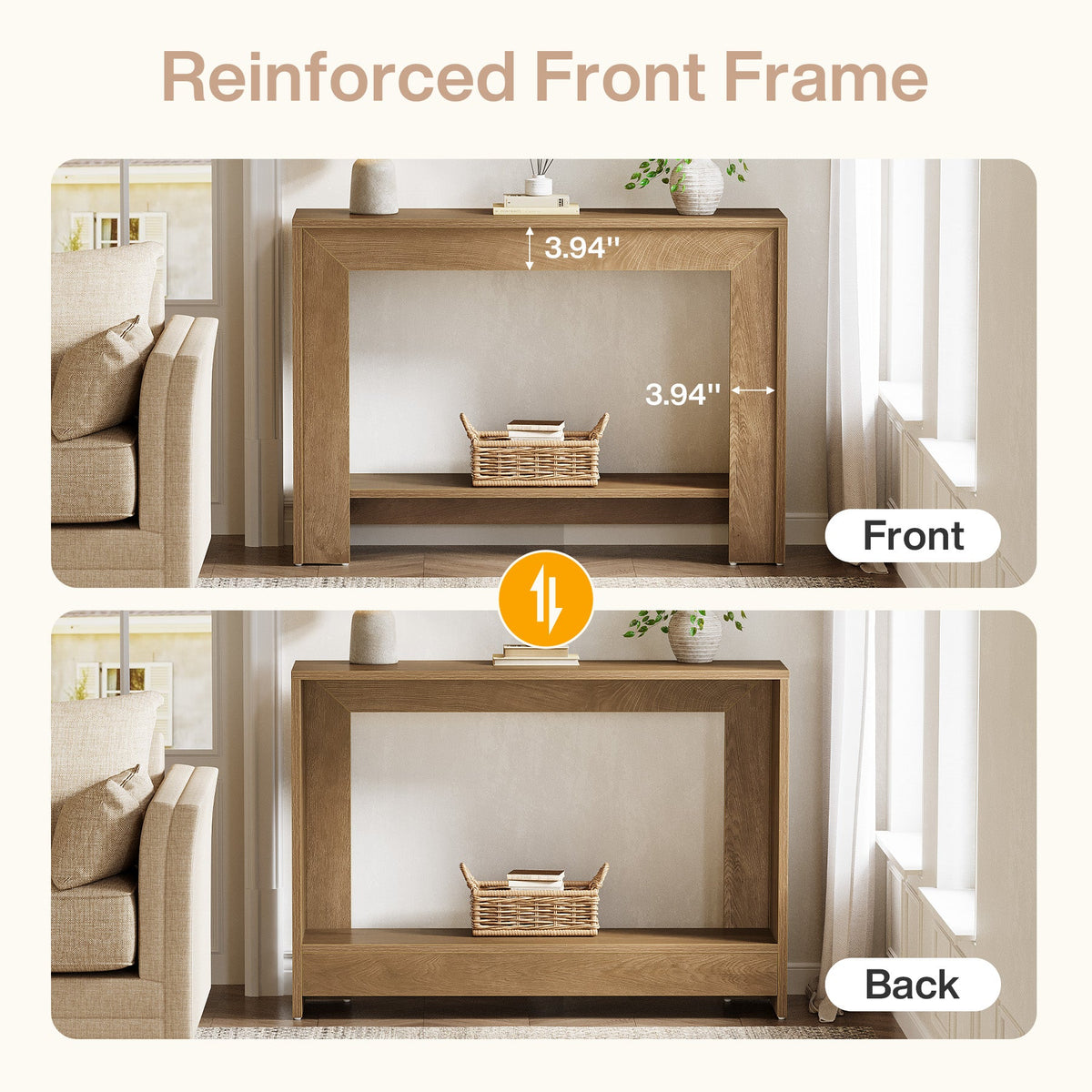 41.3-Inch Farmhouse Console Table with 2-Tier Open Storage, Narrow Entryway Sofa Table for Living Room Hallway and Foyer