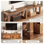 70-Inch Solid Wood TV Stand with 2-Tier Storage, Farmhouse Media Console for Living Room
