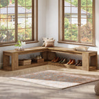 61-Inch L-Shaped Shoe Bench with Storage, Farmhouse Corner Entryway Bench for Dining Room Living Room and Cloakroom