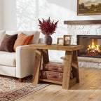 23.62 Inch Solid Wood End Table with 2-Tier Storage Shelves, Farmhouse Side Table for Living Room