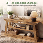 63-Inch Solid Wood Console Table with 3-Tier Storage, Farmhouse Hallway Entry Table