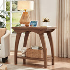 23.62-Inch Solid Wood End Table with Lower Shelf, Farmhouse Side Table for Living Room