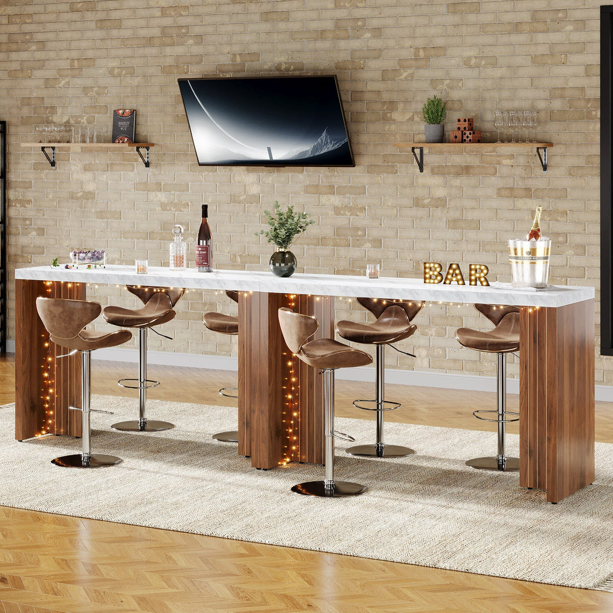 55.12-Inch Bar Table with Faux Marble Top, Counter Height Pub Table for Kitchen