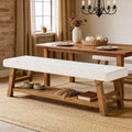 55-Inch Upholstered Dining Bench with Cushion and Storage Shelf