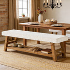 55-Inch Upholstered Dining Bench with Cushion and Storage Shelf