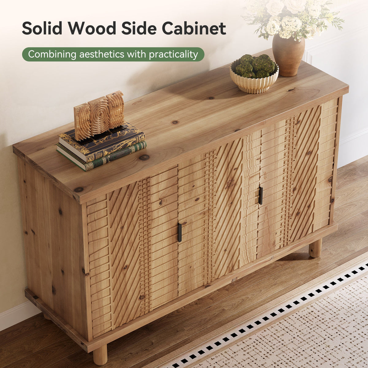 47.6-Inch Farmhouse Sideboard Cabinet with 3 Doors, Solid Wood Buffet Cabinet for Kitchen