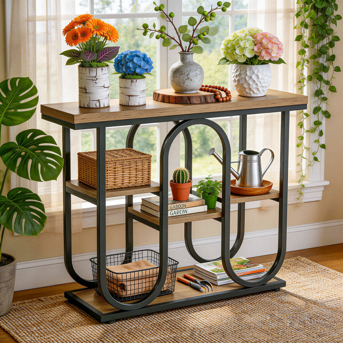 39.4" Console Table, 4-Tier Industrial Sofa Table for Entryway